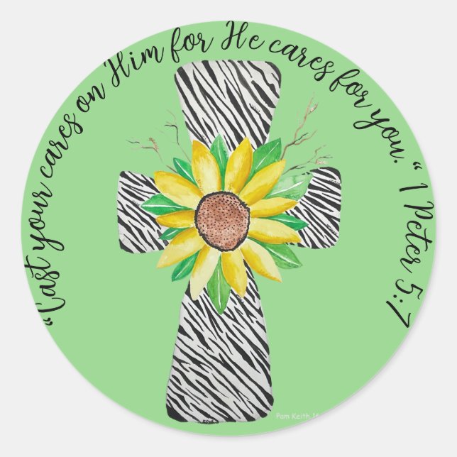 Sticker Rond Parlez Jésus Zèbre Imprimer Croix (Devant)