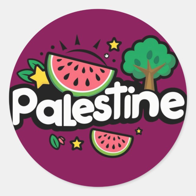 Sticker Rond Parole palestinienne mignonne entourée de pastèque (Devant)