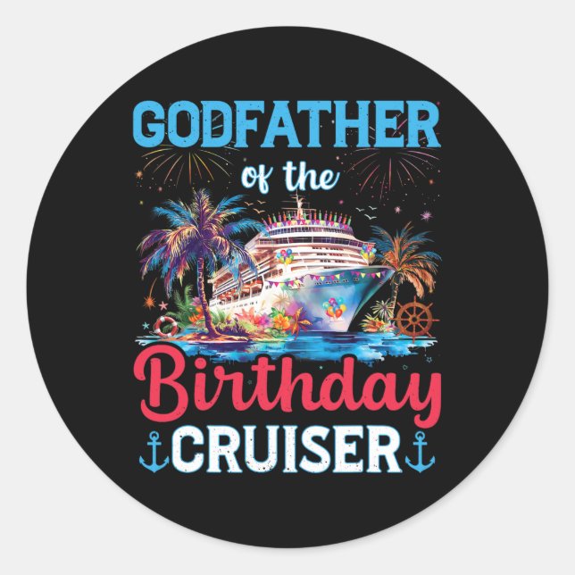 Sticker Rond Parrain du bateau de croisière d'anniversaire Funn (Devant)