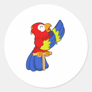 Sticker Rond Parrot en chanteur avec microphone