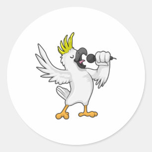Sticker Rond Parrot en chanteur avec microphone