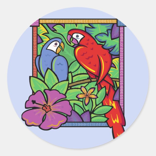 Sticker Rond Parrot & Macaw dans la jungle (Devant)