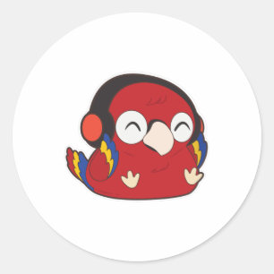 Sticker Rond Parrot - Musique avec casque