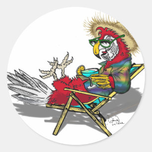 Sticker Rond Parrot Relaxant dans la chaise de plage