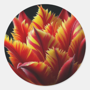Sticker Rond Parrot Tulip Floral Rouge et Jaune