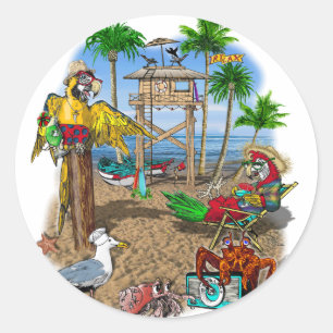 Sticker Rond Parrots Beach Party
