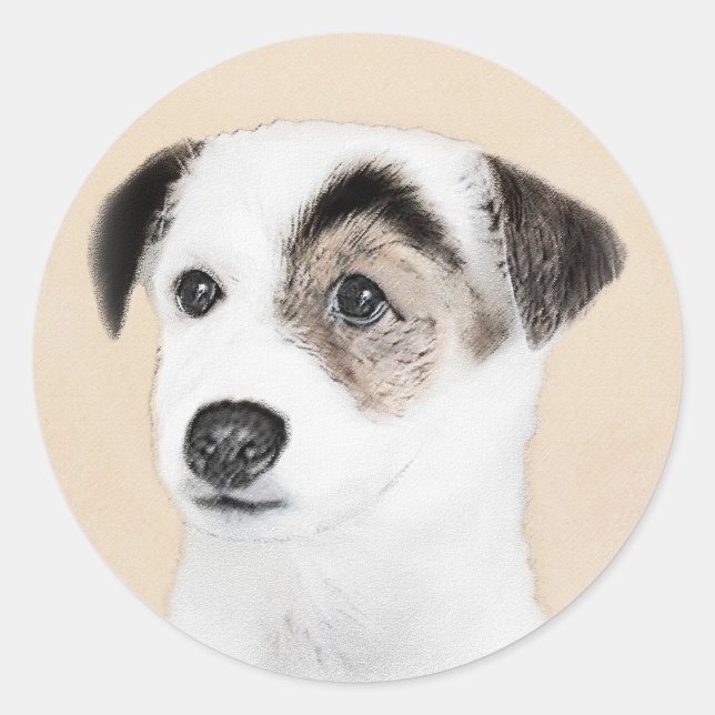 Sticker Rond Parson Jack Russell Terrier Peinture - Chien Art (Devant)