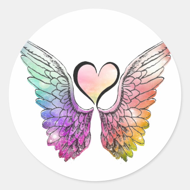 Sticker Rond Partager - Ange Ailes et Coeur (Devant)