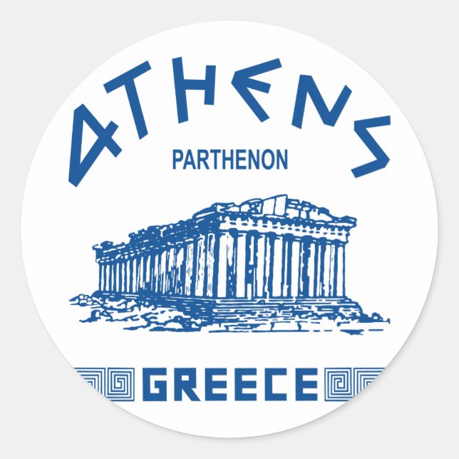 Sticker Rond Parthénon - Athènes - Grec (bleu) (Devant)