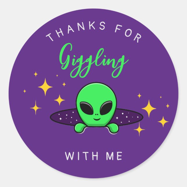 Sticker Rond Parti Anniversaire de enfant Alien (Devant)