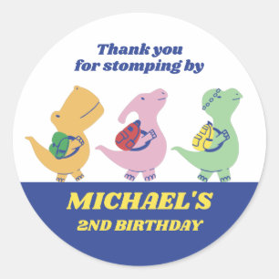 Sticker Rond Parti Anniversaire de enfant de l'école Cute Dinos