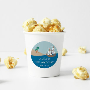 Sticker Rond Parti Anniversaire de enfant de navire pirate