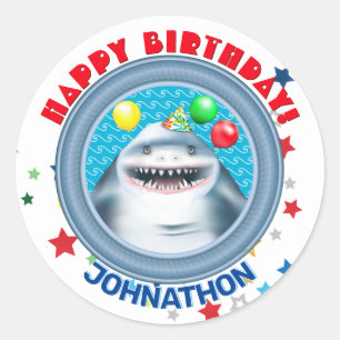 Sticker Rond Parti Anniversaire de enfant du thème requin