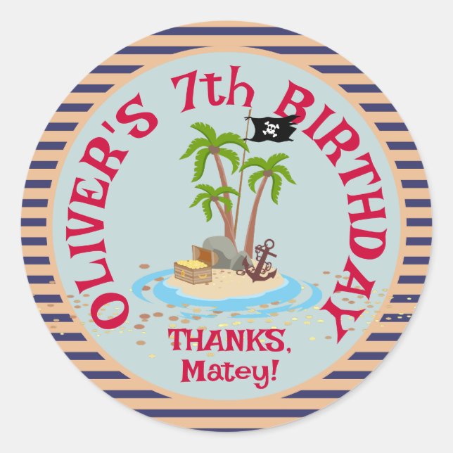 Sticker Rond Parti Anniversaire de enfant pirate (Devant)