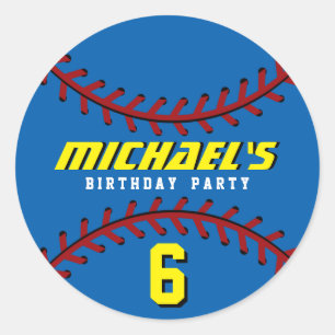Sticker Rond Parti Anniversaire de enfant sportif de baseball B