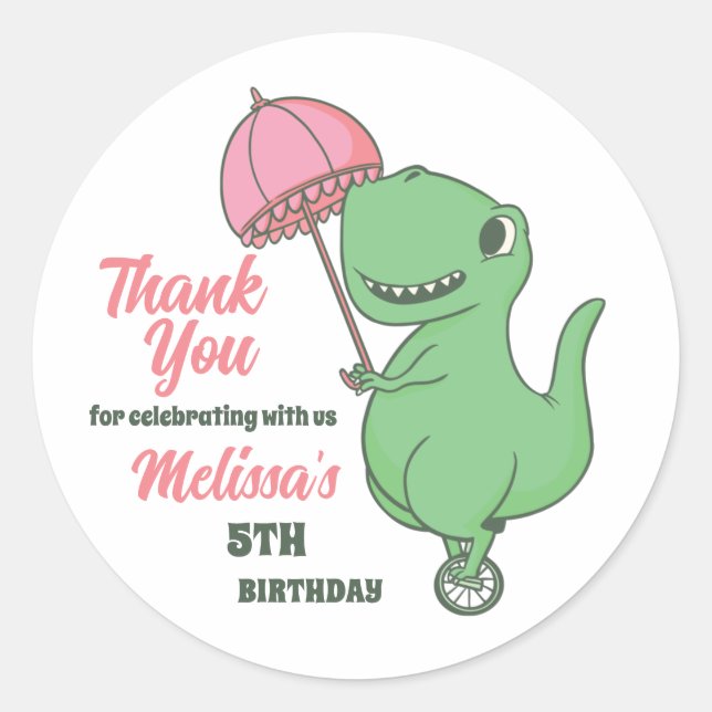 Sticker Rond Parti Anniversaire de enfant T-Rex Unicycle Dinosa (Devant)