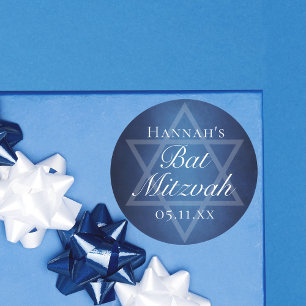 Sticker Rond Parti Bat mitzvah moderne Blue Star de David Custo
