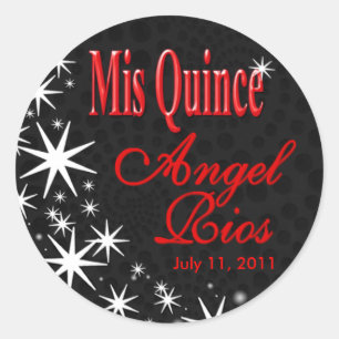 Sticker Rond Parti "Black Stars Quinceañera" (noir/rouge)