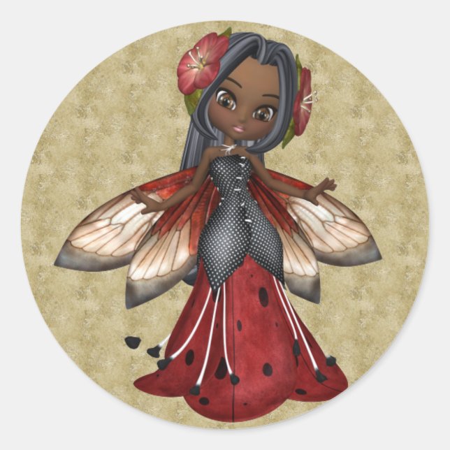 Sticker Rond Parti de Féerie afro-américain de Ladybug (Devant)