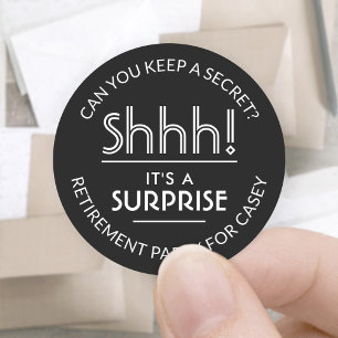Sticker Rond Parti de retraite surprise Élégant noir et blanc