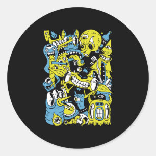 Sticker Rond Parti des monstres d'Halloween