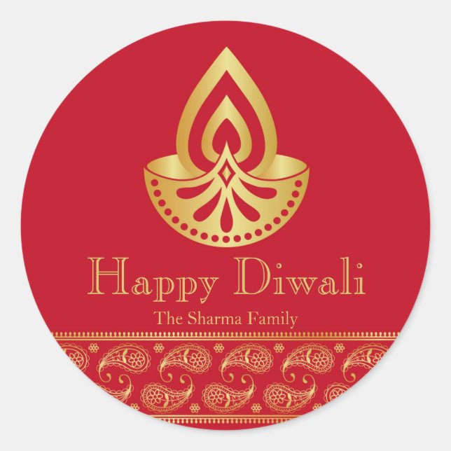 Sticker Rond Parti Diwali Rouge et or Favoriser (Devant)