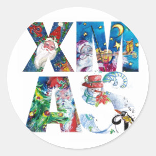 STICKER ROND PARTI MUSICAL PÈRE NOËL XMAS / SERENADE DE PENGUIN