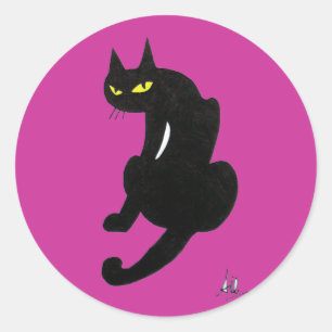 STICKER ROND PARTI NOIR CAT HALLOWEEN