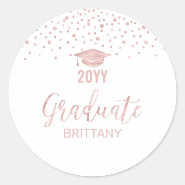 Sticker Rond Parti rose Gold Confetti Graduation Party (Devant)