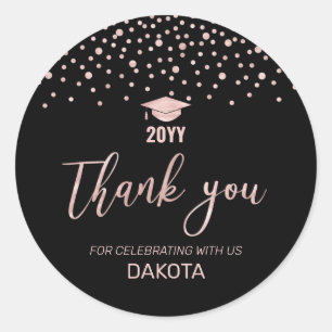 Sticker Rond Parti rose Gold Confetti Graduation Party