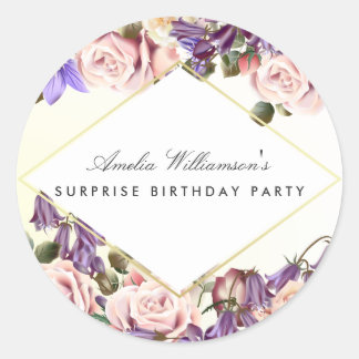 Sticker Rond Parti surprise | Beaux Bluebells et Roses
