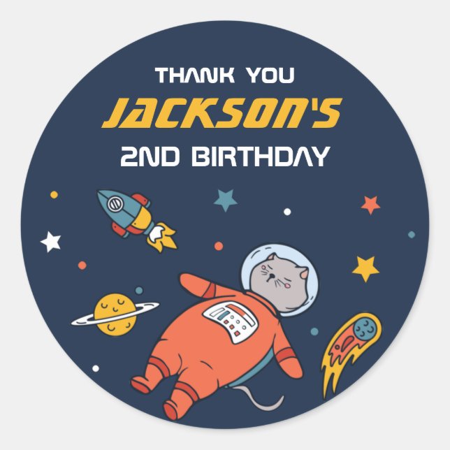Sticker Rond Partie Anniversaire de enfant de l'astronaute de c (Devant)