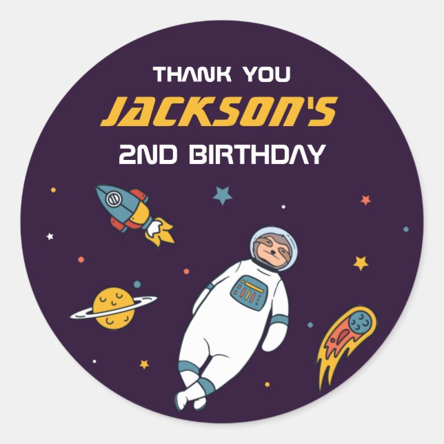 Sticker Rond Partie Anniversaire de enfant de l'astronaute Slot (Devant)