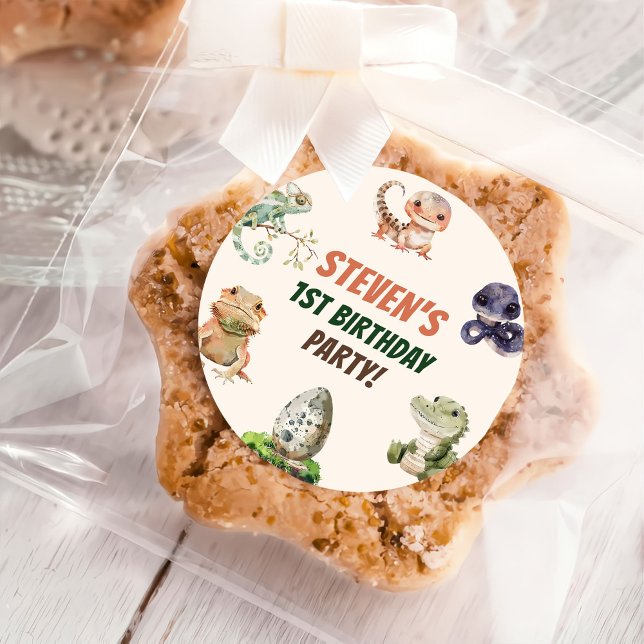 Sticker Rond Partie Anniversaire de enfant de reptile (Créateur téléchargé)
