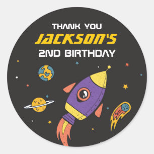 Sticker Rond Partie Anniversaire de enfant de vaisseau de fusée