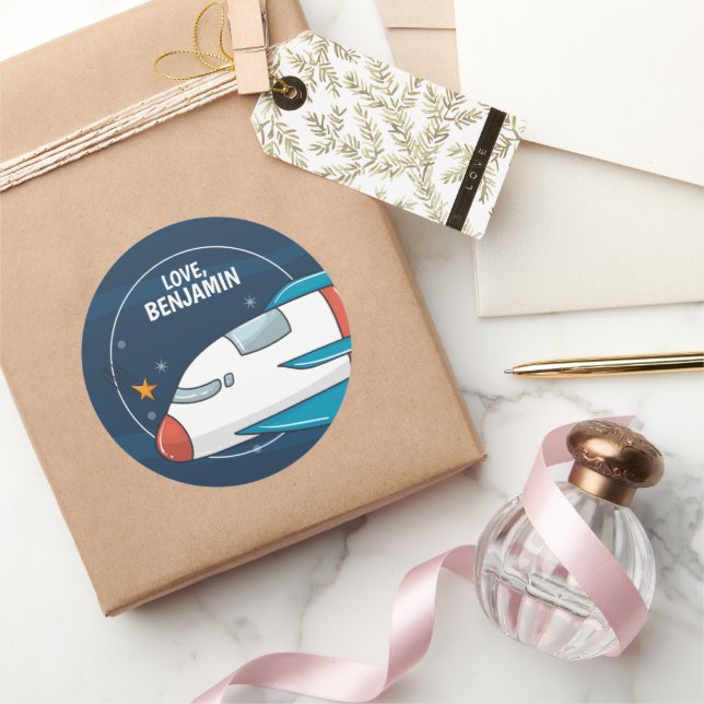 Sticker Rond Partie d'anniversaire de l'astronaute spatiale (Cadeaux)