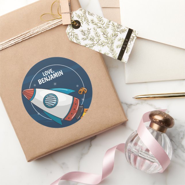 Sticker Rond Partie d'anniversaire de l'astronaute spatiale (Cadeaux)