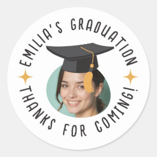 Sticker Rond Partie de Merci du Casquette de graduation de text