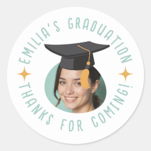 Sticker Rond Partie de Merci du Casquette de graduation de text