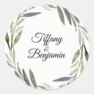 Sticker Rond Partie d'engagement Mariage de la feuille verte mo