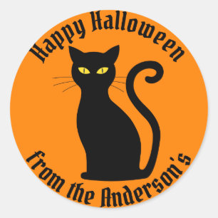 Sticker Rond Partie heureuse de Halloween de chat noir