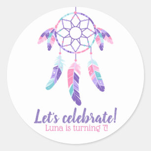 Sticker Rond Partie turquoise pourpre rose d'anniversaire de