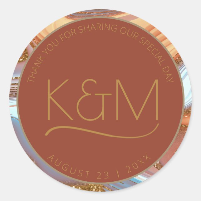 Sticker Rond Parties scintillant Abstraite Strata Mariage Merci (Devant)