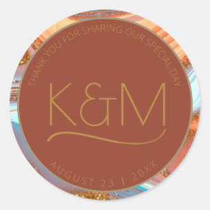 Sticker Rond Parties scintillant Abstraite Strata Mariage Merci