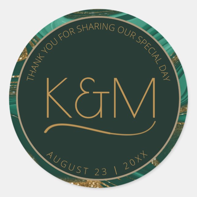 Sticker Rond Parties scintillant Abstraite Strata Mariage Merci (Devant)