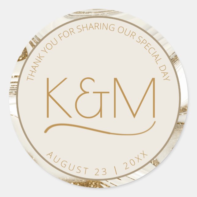 Sticker Rond Parties scintillant Abstraite Strata Mariage Merci (Devant)