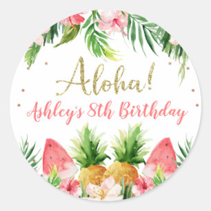 Sticker Rond Parties scintillant Aloha Tropical Floral Et Fruit