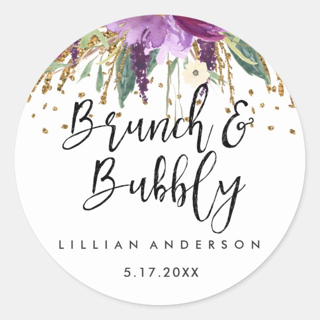 Sticker Rond Parties scintillant Amethyst Brunch et Fête des ma (Devant)