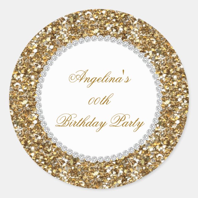 Sticker Rond Parties scintillant Anniversaire Soirée Gold Diamo (Devant)