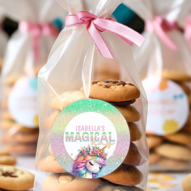 Sticker Rond Parties scintillant arc-en-ciel licorne magique (Créateur téléchargé)